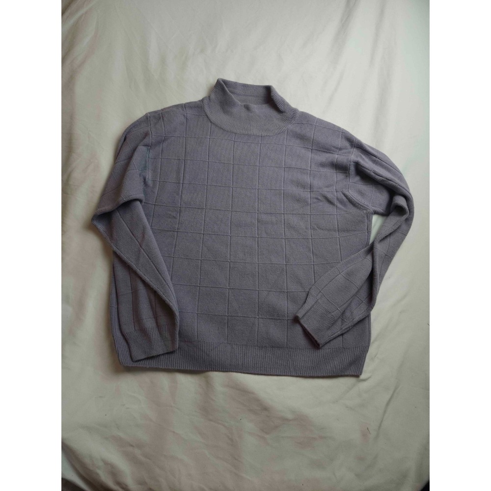Dressbarn Pullover Sweater Womens Large Gray Knit Grid Mock Neck Casual Vintage